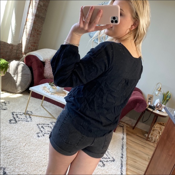 Hollister navy blue lace tie front shirt top - Picture 6 of 7